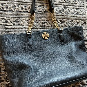 Tory Burch Black leather tote handbag